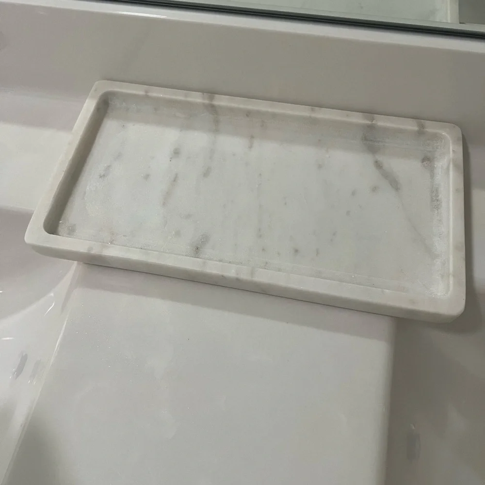 Pottery Barn Frost Marble Tray & Toothbrush Holder